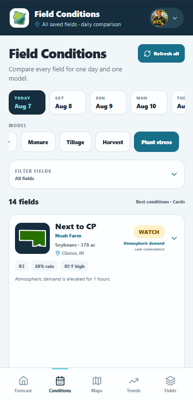 Mobile FieldCast Field Conditions comparison